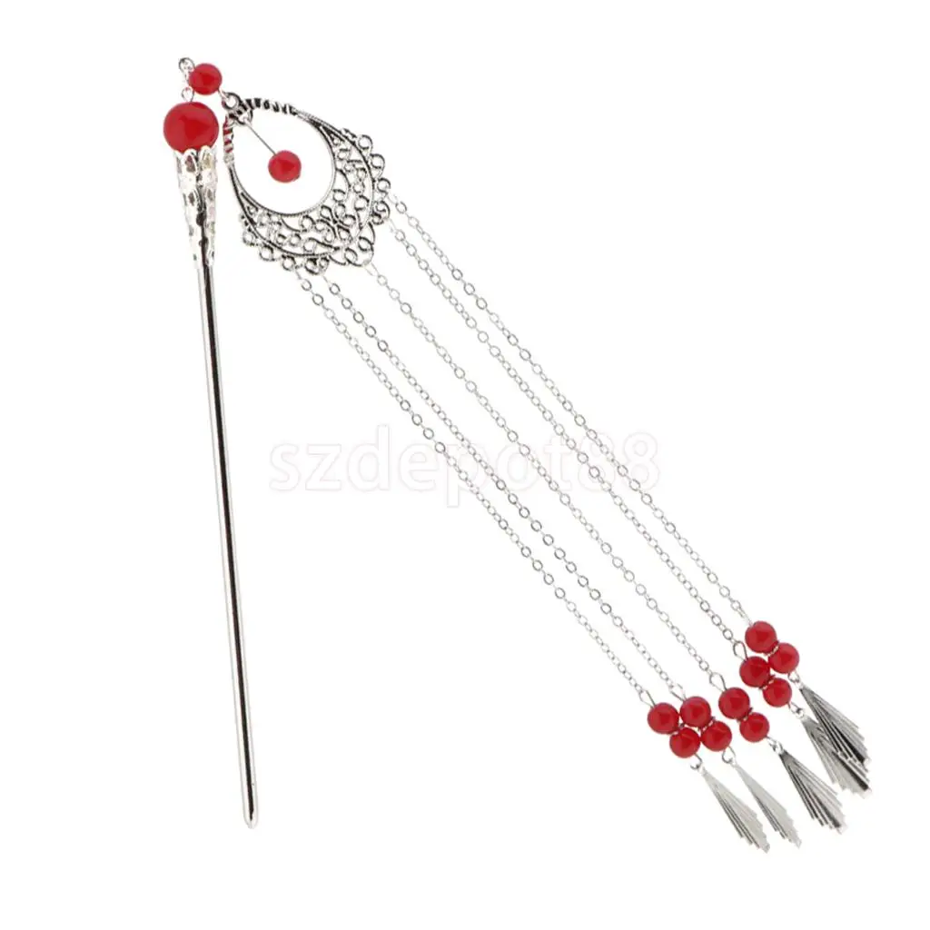 Винтажная Китайская традиционная палочка для волос TASSEL шаль булавка женский аксессуар для волос - Цвет: Red