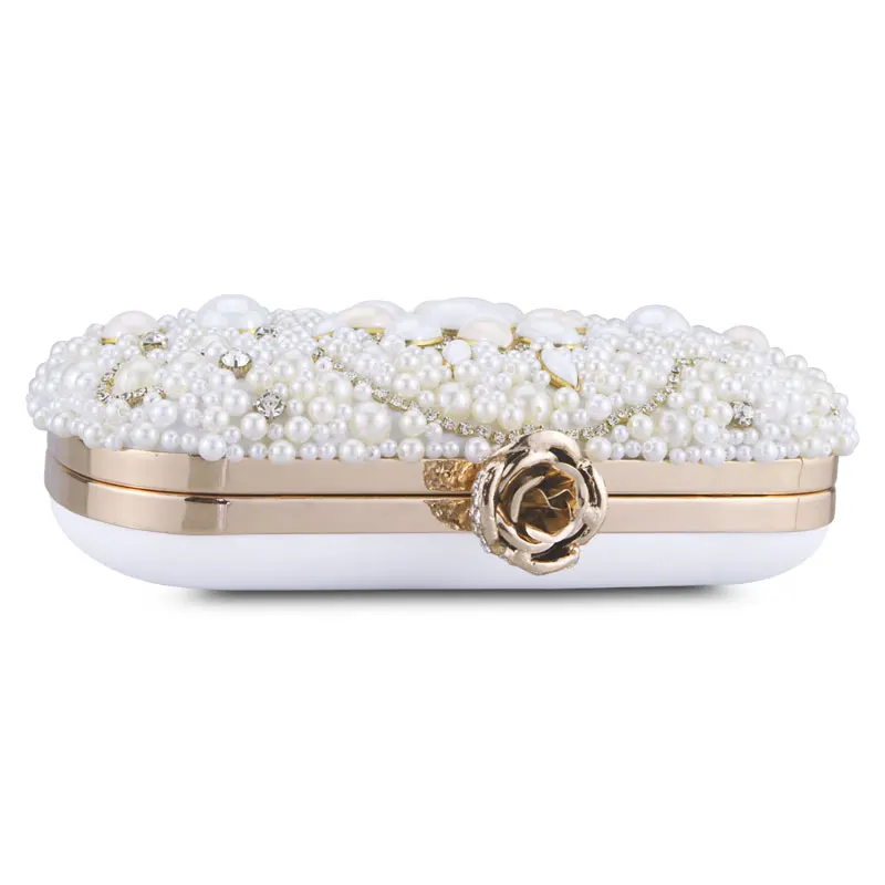 

Chaliwini Hand Made Champagne Beaded Crystal Women Evening Clutch Bag Metal Minaudiere Wedding Party Bridal Handbag Purse
