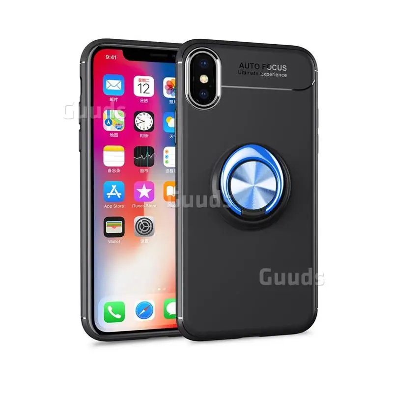 Black Blue Для iPhone 8 7 6s 6 Plus SE 5S 5 TPU чехол с автофокусом невидимое кольцо держатель мягкий чехол для телефона для iPhone X(5,8 дюйма - Цвет: Black Blue