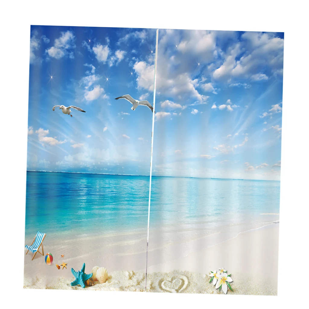 Seascape Практичная обработка окна декоративные Полиэстеровые пейзажи 3D печать картина затемнение занавес, 2 панели/комплект(59'W x 65'L - Color: Seascape