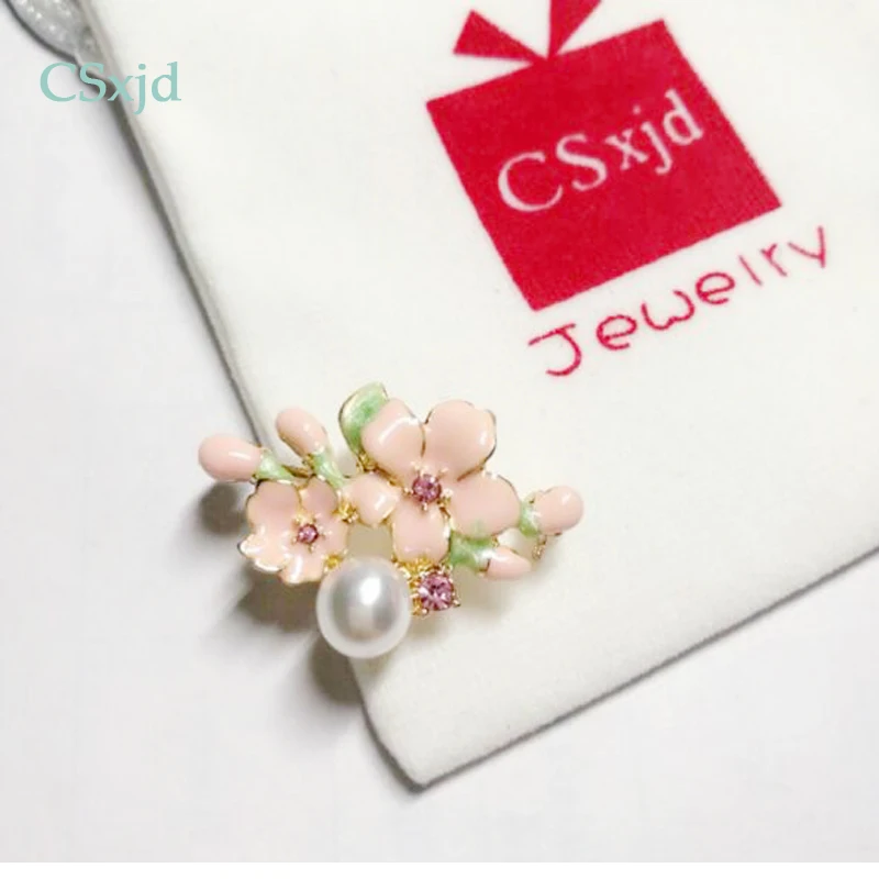 CSxjd Cute delicate enamel pink cherry flower brooch Imitation pearl corsage hats scarf pin accessories | Украшения и аксессуары