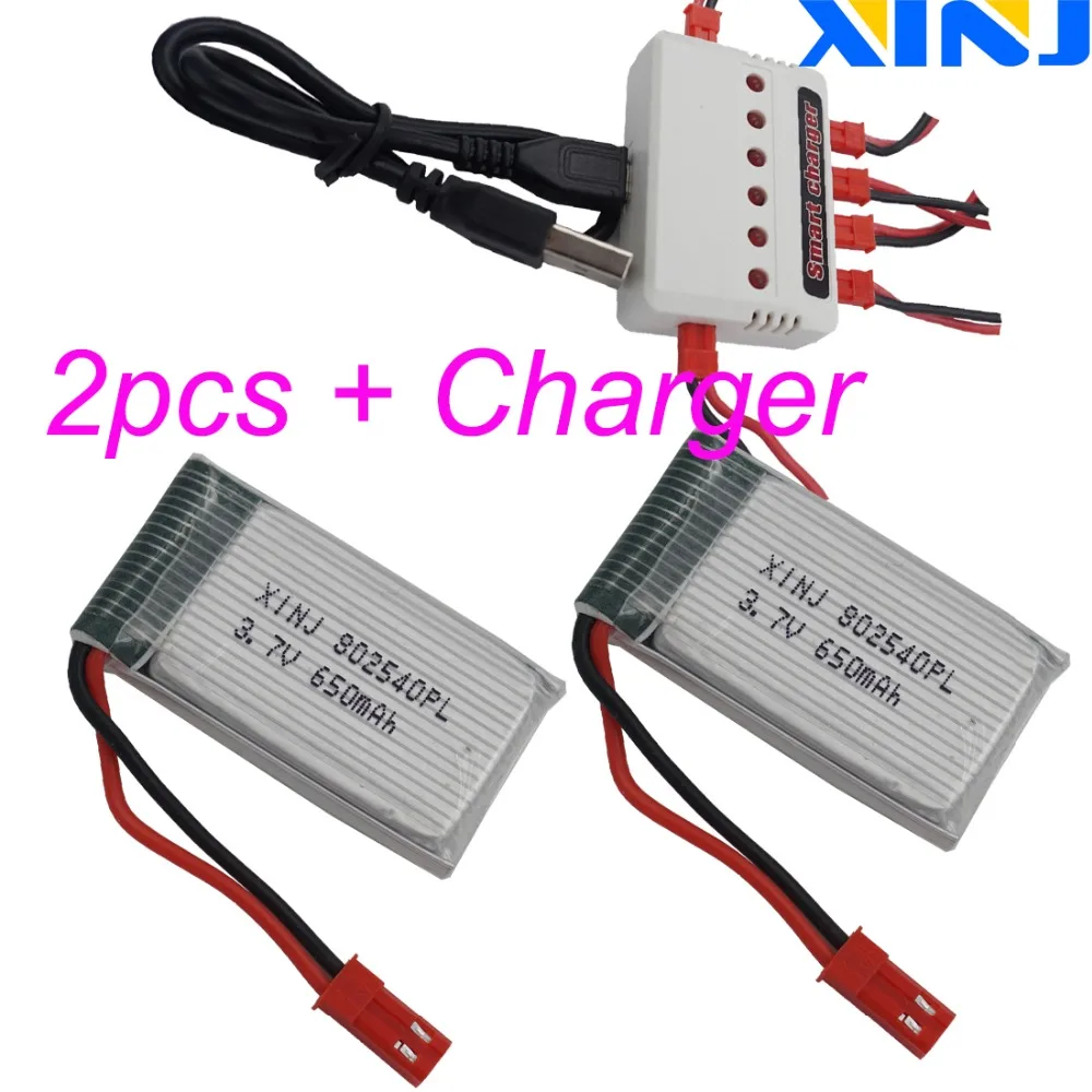 XINJ зарядное устройство + 2шт 3 7 V 650 mAh 25C 802540 Li литий полимерный аккумулятор lipo для