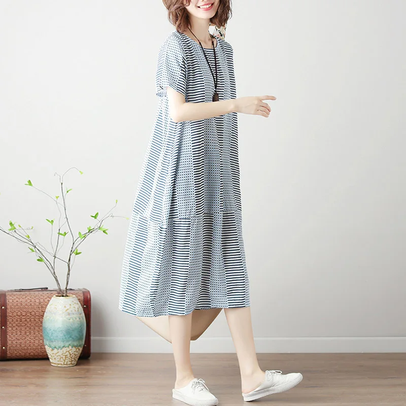 Женский Длинный Сарафан с коротким рукавом повседневное свободное винтажное