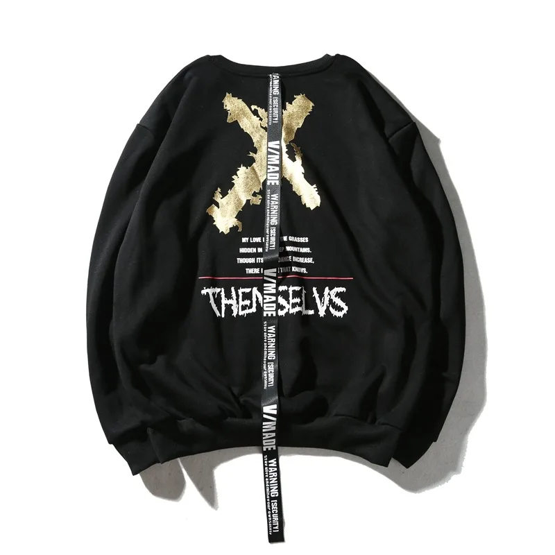 Мужские толстовки с лентами золотой серебряный принт крестом Harajuku хип хоп