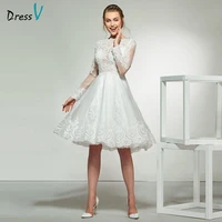 dressv ivory elegant a line long sleeves beading wedding dress knee length bridal outdoorchurch beading wedding dresses