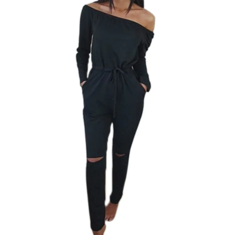2018 женский комбинезон с длинными штанами цельный вырезом лодочкой модный костюм