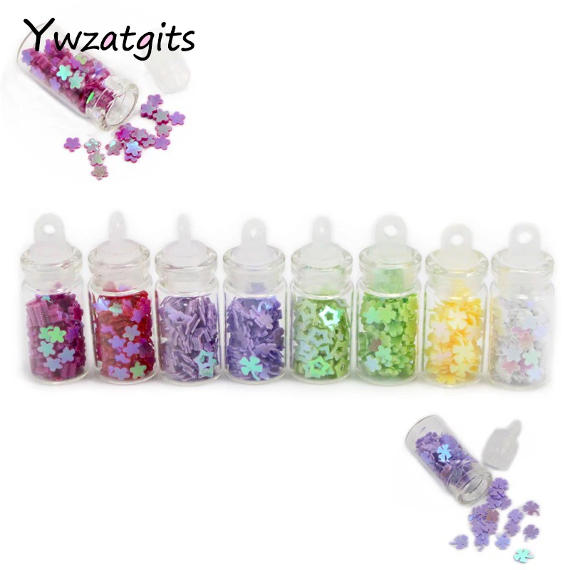 C2 Flower style Ywzatgits 1 компл./лот(8 бутылочки) блеск порошок сердце/Звезда блестки для нейл Арта(искусство украшения ногтей) Наконечник Стразы маникюрная наклейка для ногтей комплект YD0909 - Цвет: C2 Flower style