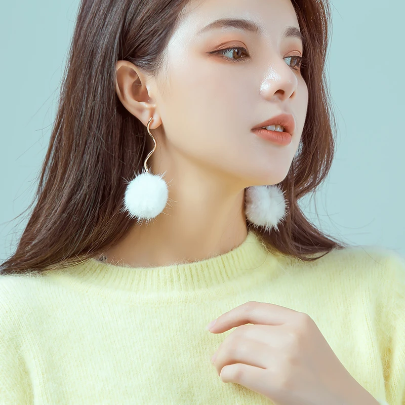 Новые серьги женские темпераментные длинные волосы с подвесками в виде шара
