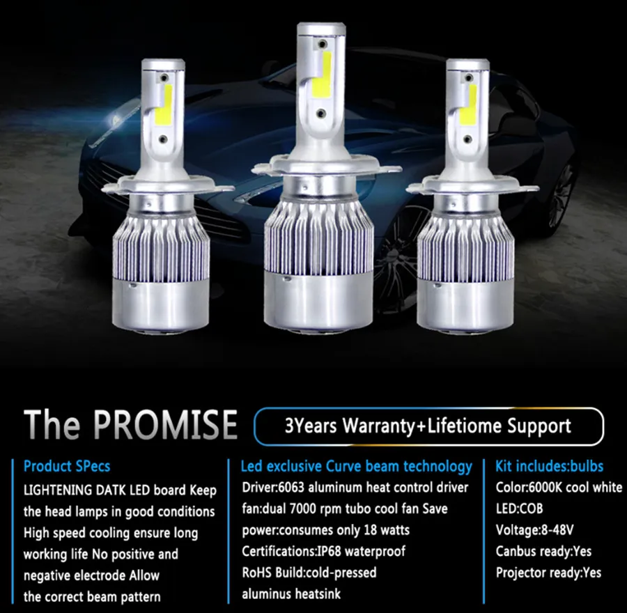 Новое поступление C6 Автомобильные светодиодные лампы H4 H7 H11 LED H1 H3 H8 H9 H27/880 HB3/9005