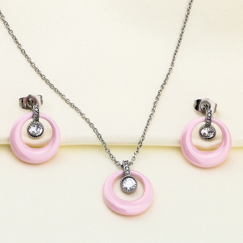 2017 женские розовые керамические Ювелирные наборы с большими каратами