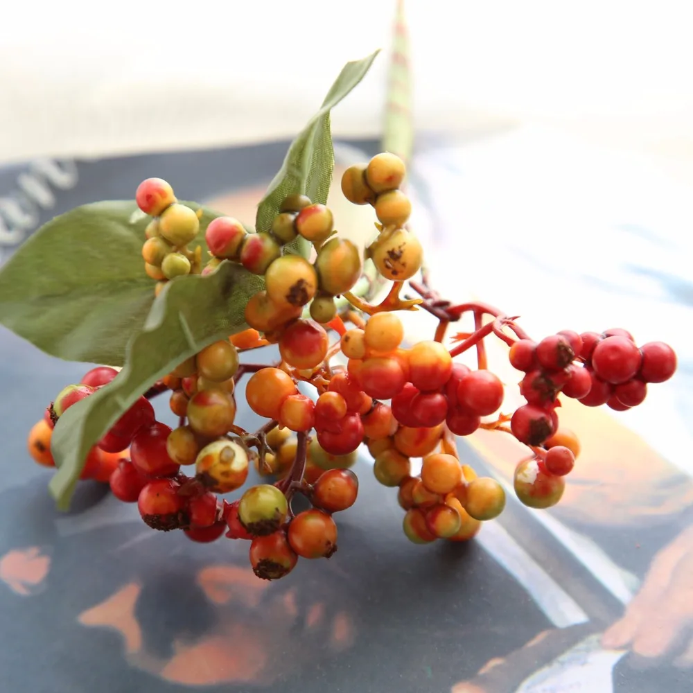 1 pcs artificial berry green bean foam flowers home decor small fake flowers bacca fruit branch decoration accessories fake plan