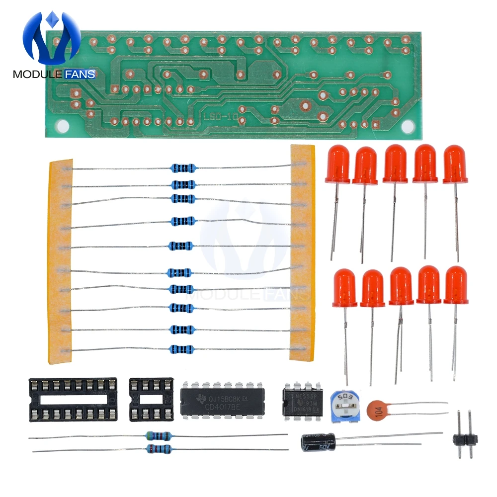 NE555+ CD4017 Обучающие наборы светодиодный модуль мигающих огней для Arduino генерации часов, печатная плата, электронный набор