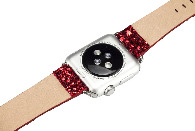 Рождество с блестками Мощность Кожа Bling наручных часов iWatch, ремешок для наручных часов Ремешок для наручных часов Apple Watch Series 5/4/3/2/1 38 мм 40 мм 42 44 мм
