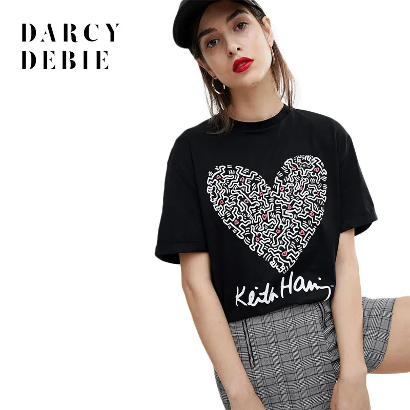 Darcydebie Женские однотонные белая футболка Повседневные принты письмо с круглым