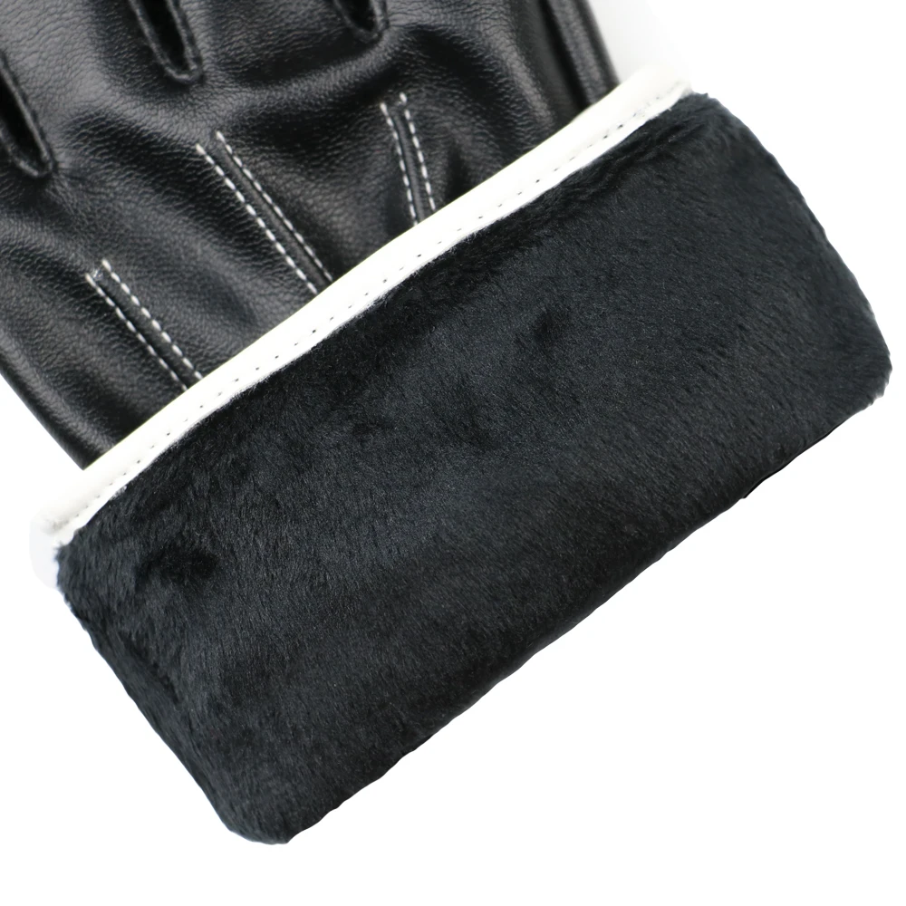 Short Gloves For Women Fashion White Border Bow PU Leather Black Female Winter Warm Velvet Touchscreen | Аксессуары для одежды