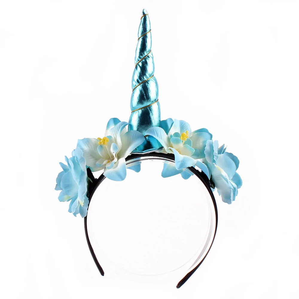 Fashion Headband Rainbow Unicorn Horn Hairband Flower Glitter Easter Bonus Party Gift Beautiful Kids Hair Accessoriess | Детская одежда