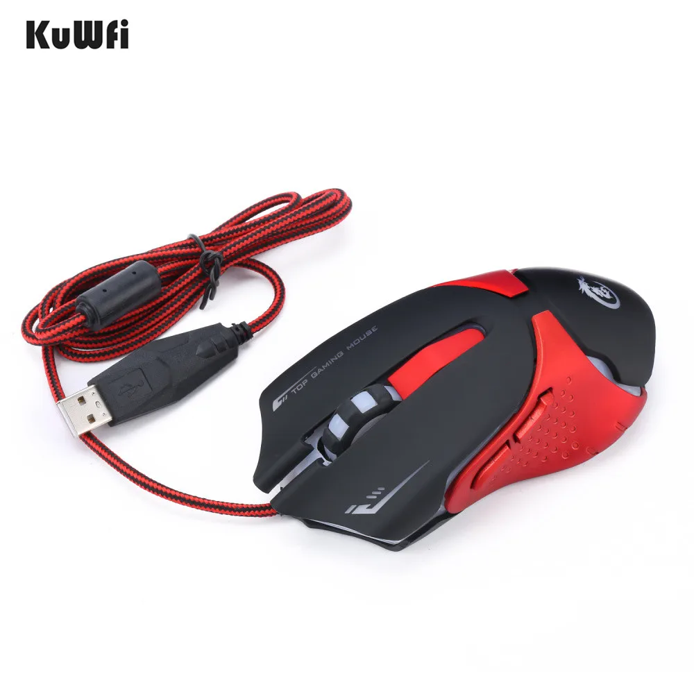 KuWFi USB игровая мышь 6 клавиш Проводная 3200 точек/дюйм цветная светодиодная