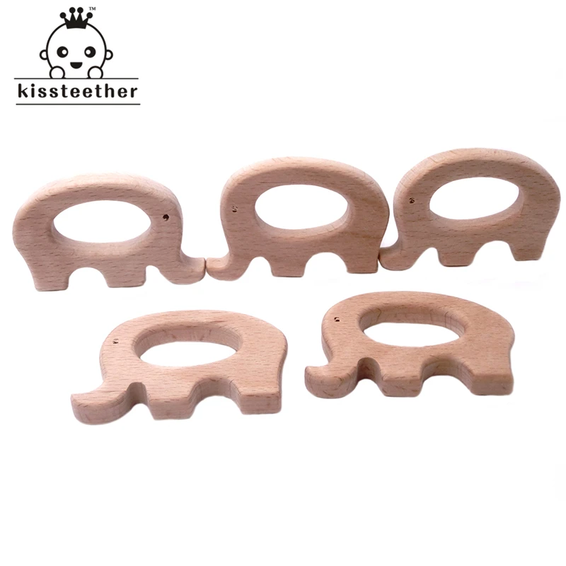 Mordedor de madera Natural hecho a mano, elefante de haya, colgante personalizado de madera, respetuoso con el medio ambiente, mordedor seguro para beb&eacute;-1
