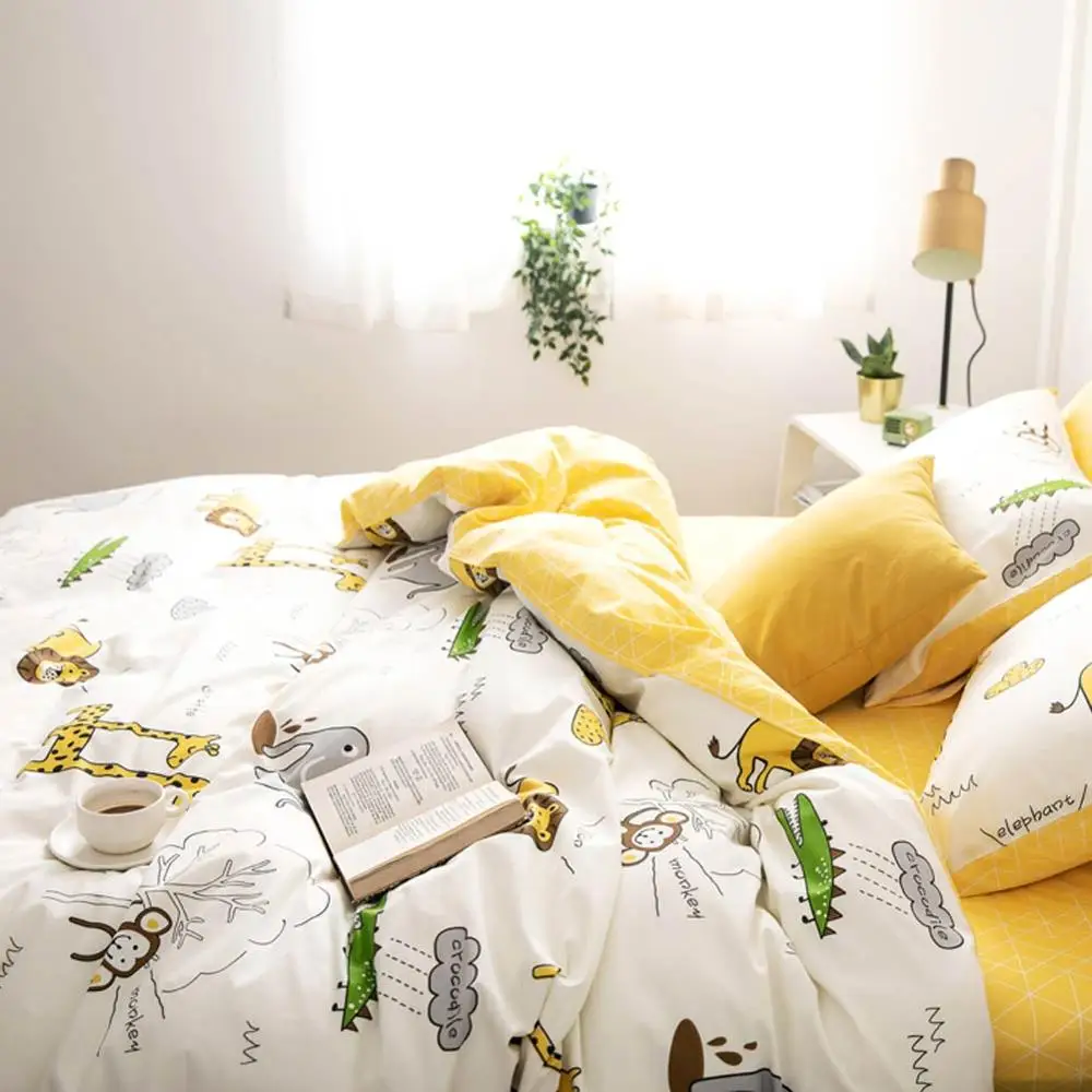 Комплект постельного белья из хлопка с принтом папа и мима Жираф Лев Королева