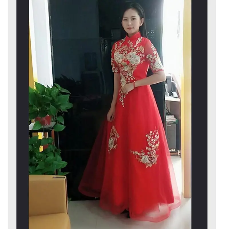 FADISTEE Новое поступление vestido de festa милое длинное вечернее платье невесты Вечерние Половина рукава выпускное платье цвета Бургунди высокая горловина кружево
