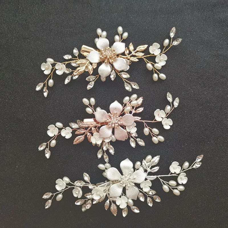 SLBRIDAL Стразы ручной работы Жемчуг Цветок Свадебные украшения гребень для волос