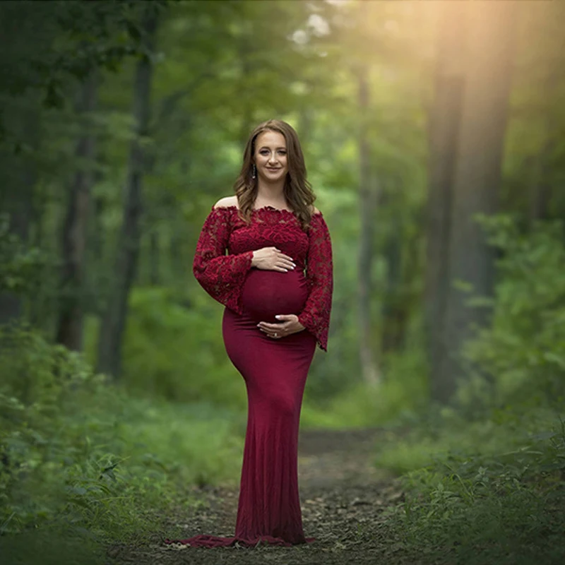 Платья для беременных сексуальные кружевные платья фотосессии красное вино