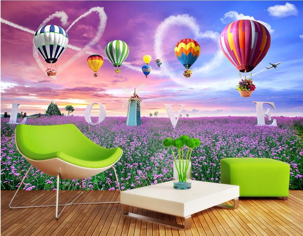 

3d wall murals wallpaper for living room walls 3 d photo wallpaper Lavender flowers and balloon home decor Custom mural painting