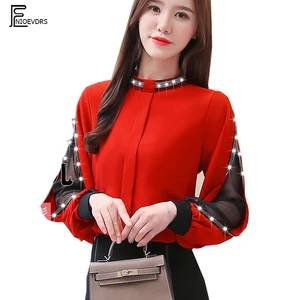 2019 базовые рубашки блузки Лидер продаж женские модные Лоскутные Черные Сетчатые топы с блестками на пуговицах черные красные элегантные рубашки F239