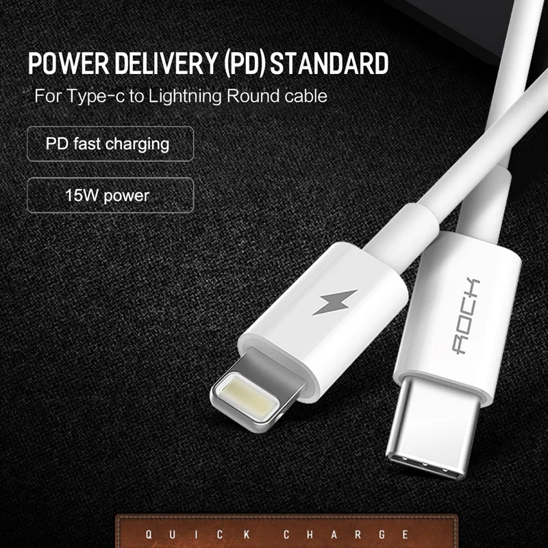 ROCK USB PD type C для кабеля Lightning Быстрая зарядка 15 Вт кабель синхронизации iPhone X 10 8 XS XR