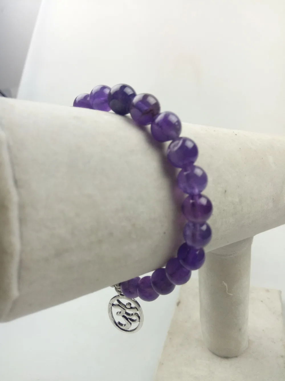 Модные браслеты 8 мм Фиолетовый кварцевый браслет 3D полый кулон фиолетовые