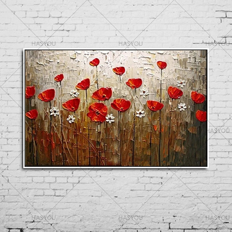 

Handmade Landscape Abstract Palette Knife White Red Poppies flower Oil Painting Canvas Home Wall Living Room Artwork Fine Art