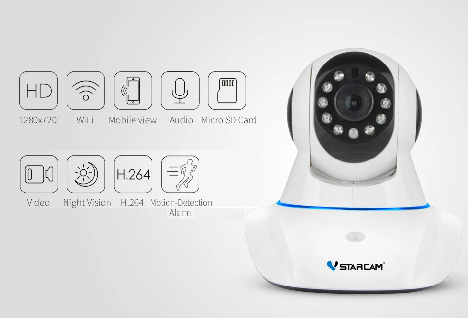 Оригинальная Vstarcam ip-камера 720P C7825WIP, Wi-Fi, камера наблюдения, камера безопасности, IR, ночное видение, PTZ, приложение, Мобильный просмотр, аудио, разговор