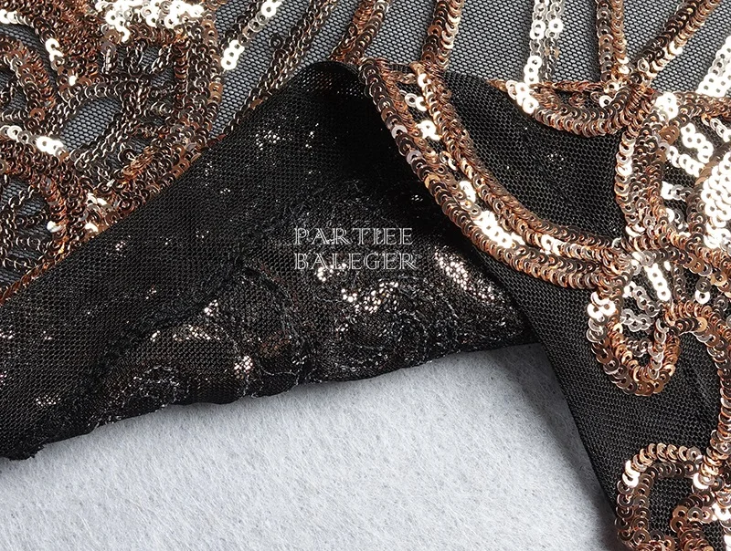 PB Новинка шикарное Золотое платье с блестками Сетчатое длинными рукавами и