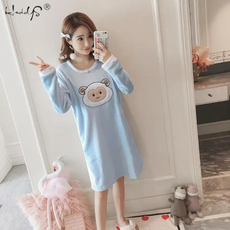 Nightgowns Bathrobe Thick Warm Flannel Nightdress for Women Winter Sleepshirts Coral Velvet Animal Sleepwear Femme Nighty