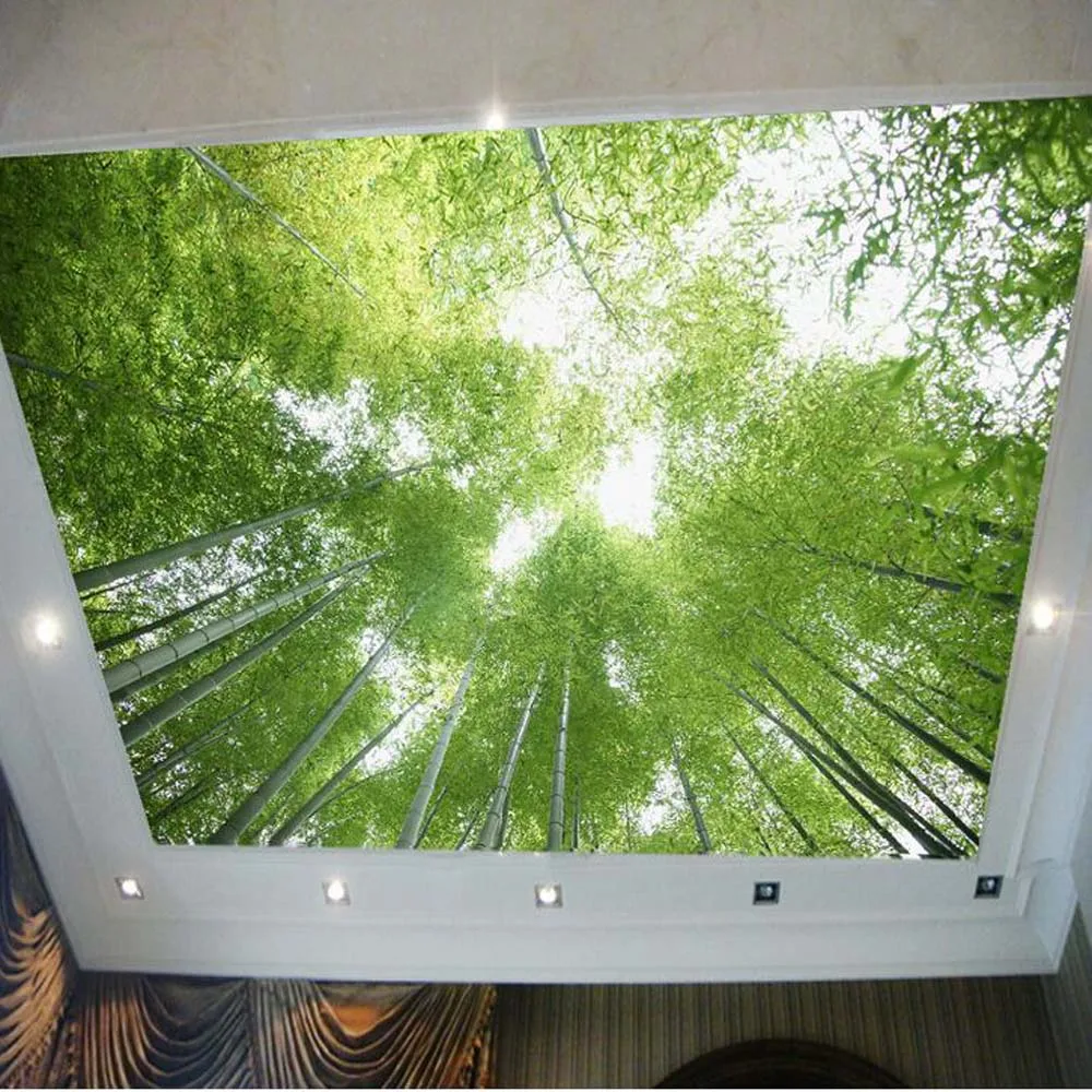Зеленый бамбук синее небо пейзаж потолок фото обои роспись для гостиной KTV бар