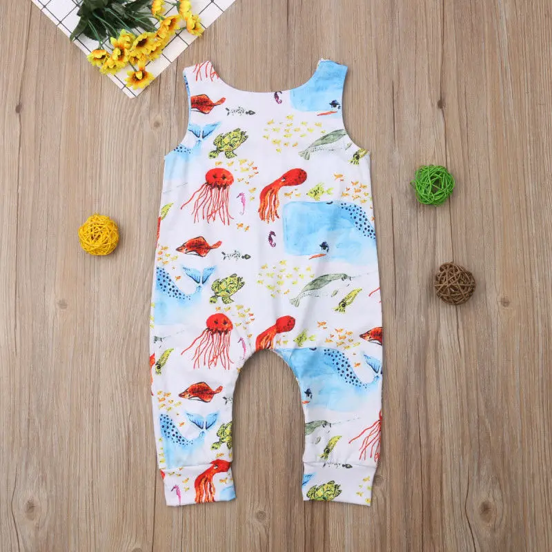 Newborn Baby Boy Girls Whale Sleeveless Romper Jumpsuit Playsuit Outfits Clothes |