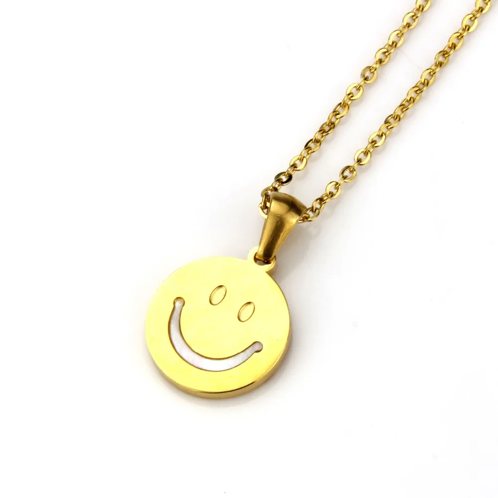 Unique Smiling Face Gold Stainless Steel Link Chain Round Shape Shell Spiritual Pendulum Pendant Necklace Jewelry Gift Party | Украшения и