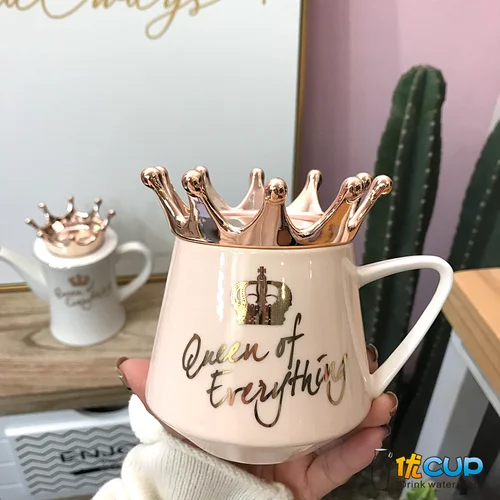C(only cup) 300 мл нордическая Золотая креативная Корона кружка розовая девочка сердце леди завтрак кофе керамические чашки и кружки свадебный подарок - Цвет: C(only cup)
