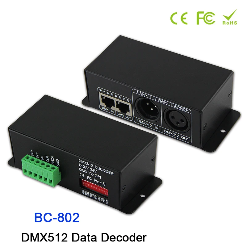 

BC-802 DC5V-DC24V DMX512 to SPI(TTL) convertor decoder;Output signal 6803/1809/8806/9813/3001/2801(as you choses) Data Decoder