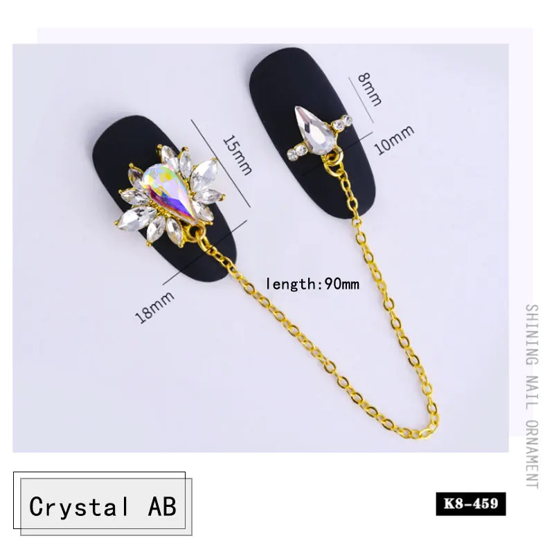 Crystal AB Drop 2/5 шт./лот, стразы с крыльями ангела для ногтей, украшения с длинной цепочкой, подвески для дизайна ногтей, стразы, многоцветный Декор для невесты, свадьбы - Цвет: Crystal AB Drop