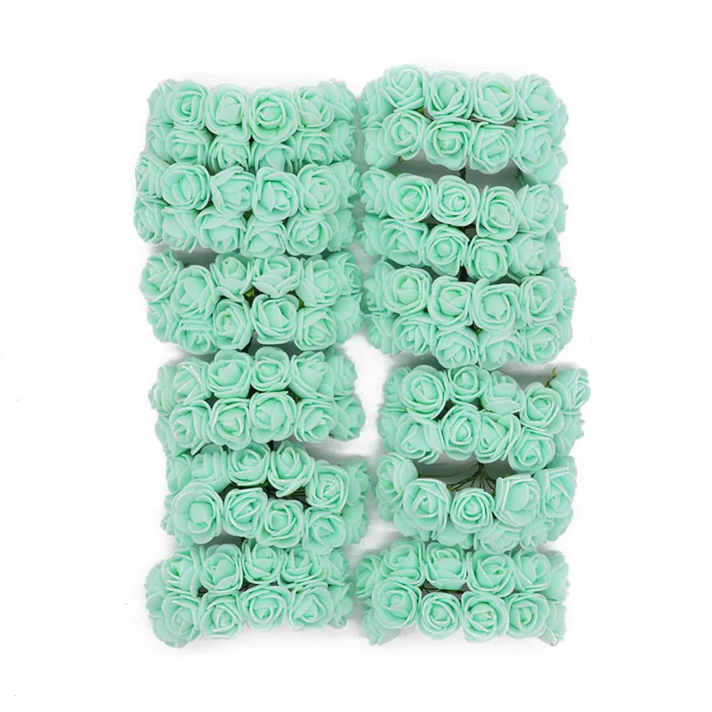 Mint green 144 шт пенный плюшевый мишка, роза, украшение из ПЭ пены, голова розы, искусственные цветы, изготовленные вручную свадебные украшения, скрапбукинг, Подарочная коробка, сделай сам, венок - Цвет: Mint green