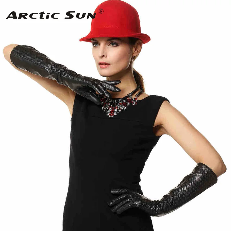 New Arrival Women Gloves 44cm Long Goatskin Glove Fashion Elbow Real Genuine Leather Black Sheepskin Free Shipping L108NN