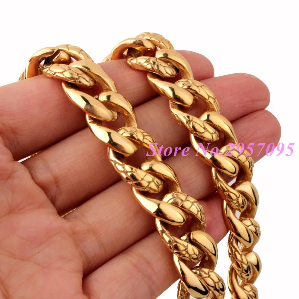 

8"-40" Top Qulaity Chain Men's Boys 316L Stainless Steel Curb Cuban Chain Link Necklace Fashion Jewelry Xmas Gift Gold Tone