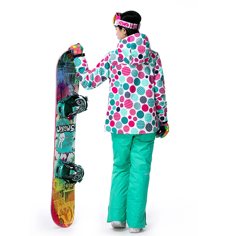 Новое поступление печати Для женщин лыжный Сноубординг куртка Подпушка пальто