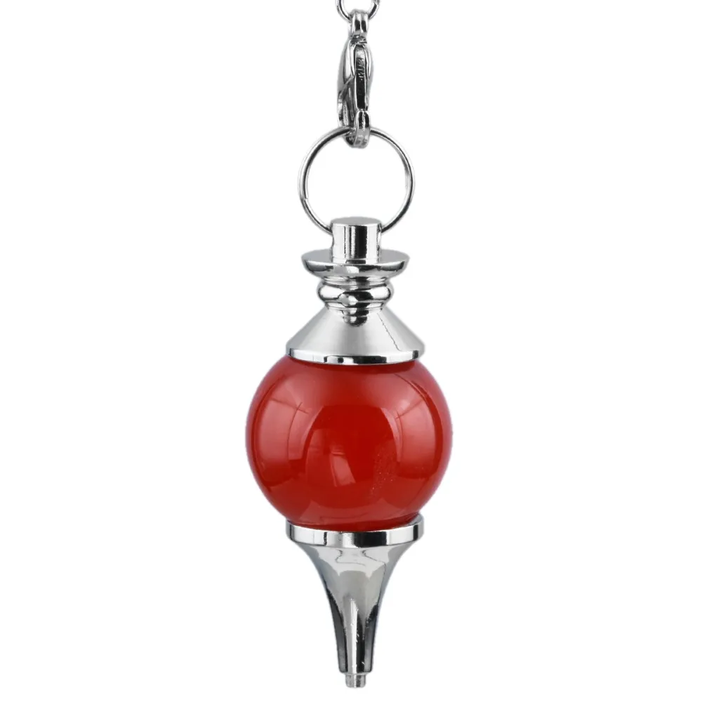 

SUNYIK 1Lot (5Pc) Carnelian Gem stone Point Pendulum+7 Mix Chakra Healing Reiki Beads Chain
