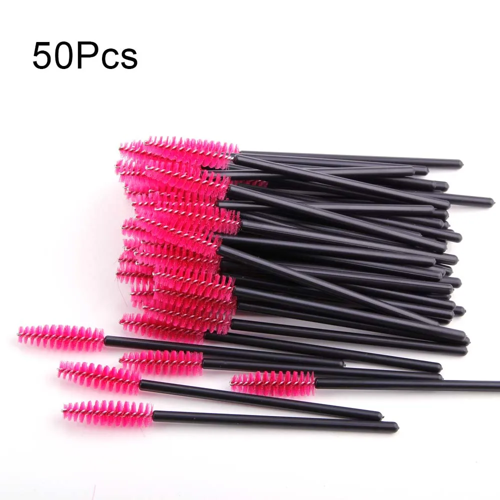 50/100Pcs Disposable Eyebrow Brush Mascara Wands Applicator Spoolers Eye Lashes Brushes Eyelash Extension Makeup Accessories - Цвет: 50pcs rose red