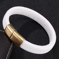 bracelet white leather bracelet with magnetic steel clasp jewelry fashion bangles gift bb0227