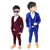 2019 new spring infant boys suits blazers suits clothes vest shirt pants 3pcs wedding formal party plaid baby kids boy outerwear