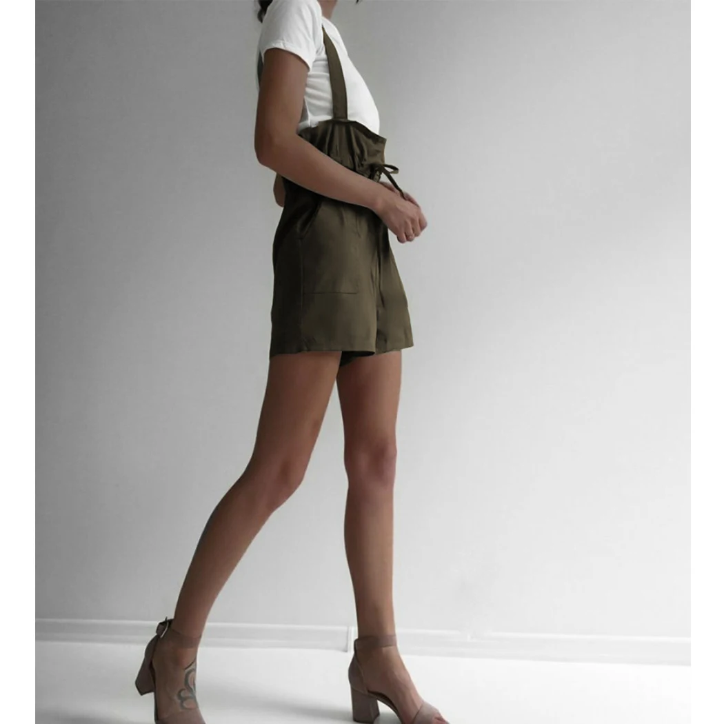 Женский комбинезон на бретельках с высокой талией со шнуровкой повседневный