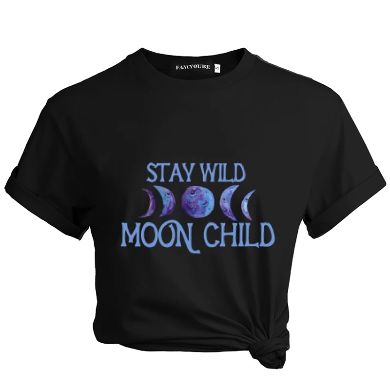 Gothic Women's Tshirt STAY WILD MOON CHILD Print T-shirts Female Short Sleeve Tees camiseta de las mujeres